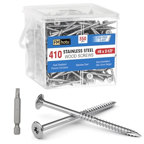 #8 x 2.5 Stainless Steel Deck Screws, 350Pcs 410 Grade Stainless Steel - size: #8 × 2-1/2"