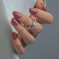 CurvLife Short Oval Fall Press On Nails, Rose Wine Burgundy, Soft Gel - color: C4 - red and purple rose