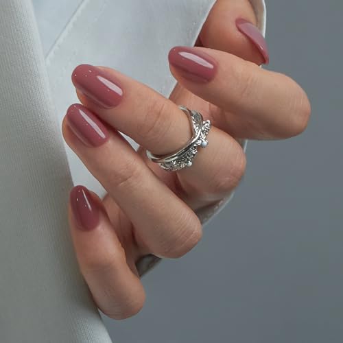 CurvLife Short Oval Fall Press On Nails, Rose Wine Burgundy, Soft Gel - color: C4 - red and purple rose