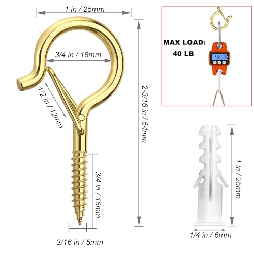 PlusRoc 20 Pack Screw Hooks for Hanging Plants Outdoor Lights(Gold) - color: Gold