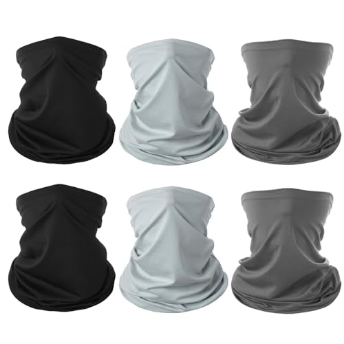 6 Pieces Summer Face Cover Scarf Mens Neck Gaiter For Men Women UV Protection Face Breathable Sun Protection Cycling Running - color: 2 Black+2 Light Gray+2 Dark Gray