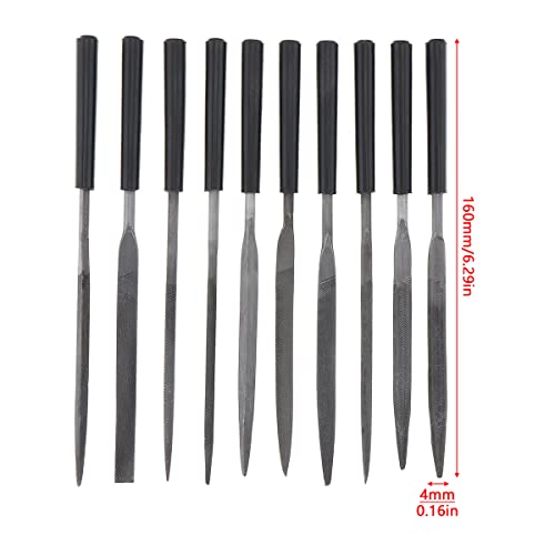 10Pcs Needle File Set Hand Metal Files Hardened Alloy Strength Steel Files Mini Needle Jewelry File Set Trimming Includes Half-Round File, Flat Warding, Round, Square, Triangular, and Flat