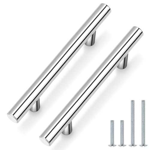 Probrico 4 Inch Polished Chrome Cabinet Handles 30 Pack, 102mm Hole Centers T Bar Drawer Dresser Handle Pulls, Stainless Steel Modern Kitchen Cabinet Hardware - color: Polished Chrome, size: hole center 4"