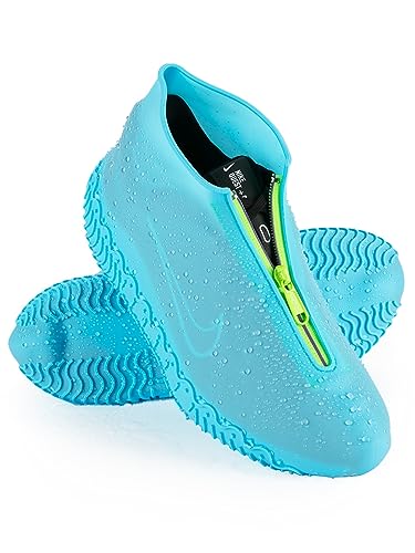 Zbyoujer Waterproof Rain Shoe Covers, Silicone Overshoes with Zipper Non-slip Galoshes for Men and Women (S (Kids 3-5 year), Blue) (S (Kids 3-5 year), Blue) - color: Blue, size: S(Kids 3-5 years)
