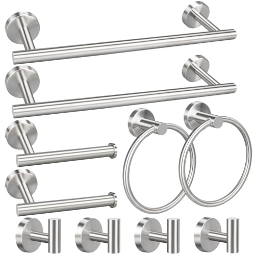10pcs Bathroom Hardware Set, Brushed Nickel Bathroom Hardware Set, Including 16" Hand Towel Bars, Toilet Paper Holders, Towel Rings, Robe Towel Hooks - color: 10pcs 16" Brushed Nickel
