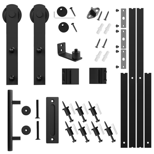 SMARTSTANDARD 9 FT Heavy Duty Sturdy Sliding Barn Door Hardware Kit, Black - size: 9 Feet