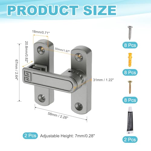 uxcell 2Pcs Barn Door Lock, Zinc Alloy 90/180 Degree Flip Gate Latches, Adjustable Security Sliding Door Latch Lock with Screws for Cabinet, Bathroom, Window, Garden, Gray with Sticker - color: Gray