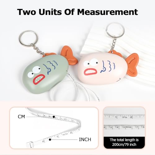 Cute Green Fish Fashion Measuring Tape 79", Sewing Gifts w/Keychain - color: A8-Green Fish