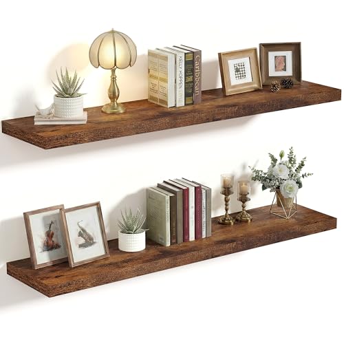 Vivelove 36" Floating Shelves 10 inch Deep, Set of 2, Rustic Brown - color: Rustic Brown, size: 35.4”wx10.2”dx1.5”h