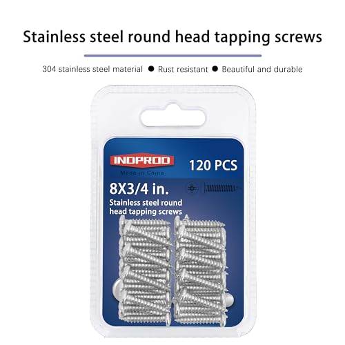 #8x3/4 Wood Screw, 304 Stainless Steel Round Head Screws, Phillips Pan Head Sheet Metal Screws, M4 x 20mm Self Tapping Screws, #8x3/4-Inch, 120-Piece - size: #8x3/4" (M4x20mm)