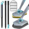 Long Handled Scrub Brush for Shower,3-in-1 Cleaning Brushes with 3 Different Function Cleaning Heads Brush for Shower Cleaning Bathroom Kitchen Walls Tub Tile (Grey) - color: Gray