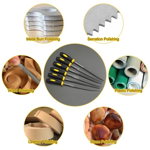 Mini Hand Files, 6pcs, Total 6.3in, Strength Alloy Steel Needle File Set, Small Metal File Tools for Detailed Tasks, Includes Round, Bi-Half Round, Flat, Square, Flat Warding, Triangular