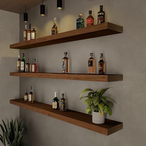 ROGMARS 60 Inches Long Walnut Floating Shelves - color: Walnut, size: 60 Inch set of 3