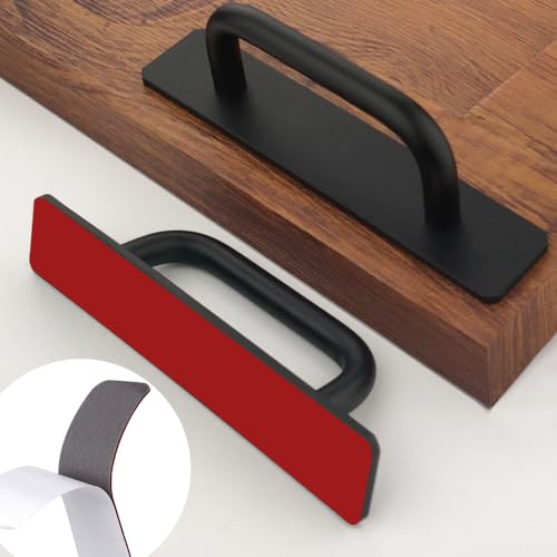 2 Pack 4 1/4 Inch 108 mm Self-Adhesive Matte Black Cabinet Handles Aluminum Cabinet Pulls Drawer Pulls - color: RoundBlack 3M, size: 4 1/4 Inch