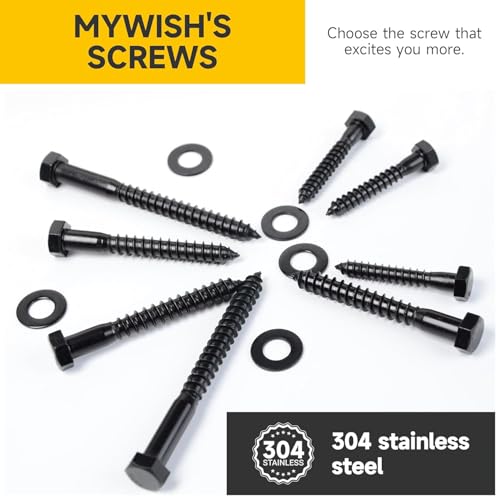 (40Sets) 1/4" x 2" Hex Head Lag Bolts, Heavy Duty Lag Screws with Washers, 304 Stainless Steel Bolts 18-8, Lag Screws Wood Screws, Partial Thread Black Oxide, 1/4 Bolt by Mywish - size: 1/4 x 2" (40 set)