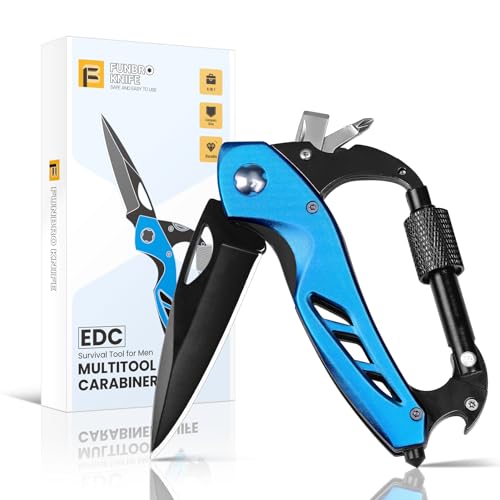 FUNBRO EDC Multitool Carabiner with Knife, Bottle Opener - color: Blue