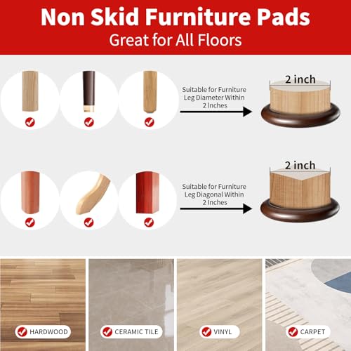 Ezprotekt 2 inch Non Slip Wood Furniture Pads for Hardwood Floors, 4 Pcs Round Anti Slip Furniture Coaster Cups Floor Protectors with Anti-Slide EVA for Chair Sofa Table Bed Couch (Dark Brown) - size: 2 inch