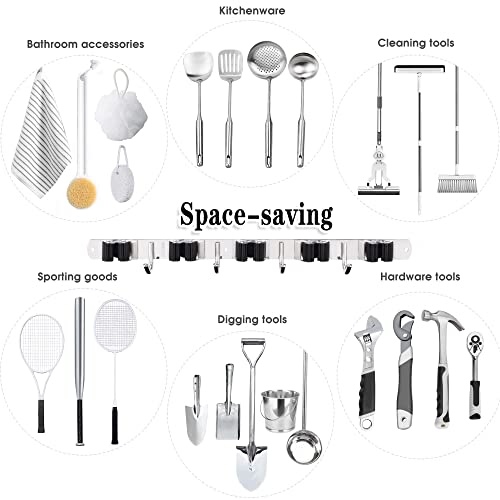 AceMining Broom Holder Wall Mount, 5 Racks 4 Hooks Heavy Duty Mop Organizer - color: 5 Racks & 4 Hooks (Silver) - 1 Pack