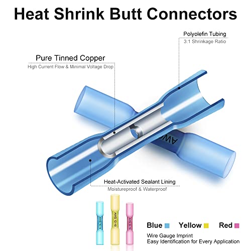 620Pcs Heat Shrink Wire Connectors - Insulated Electrical Terminals Kit - Waterproof Marine Automotive Crimp Connector Assortment - Ring Fork Hook Spade Butt Splices - size: 620PCS