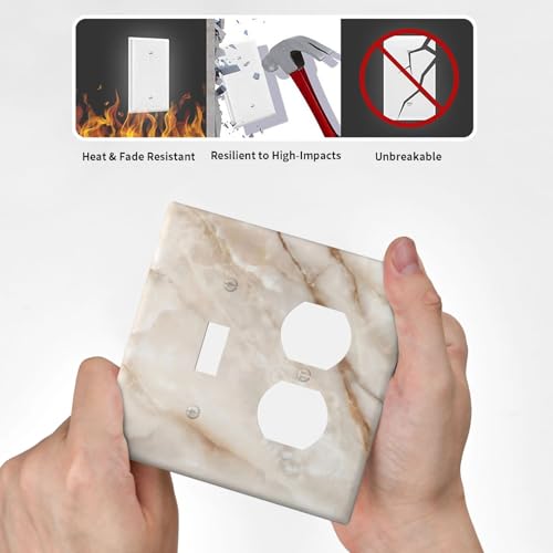 Beige Marble Pattern Light Switch Cover Modern Wall Plate Decorative 2 Gang 1 Toggle 1 Duplex Comb Switch Plates Electrical Outlet Faceplate for Bathroom Kitchen Bedroom 4.6" x 4.5" - size: 2 Gang 1 Toggle 1 Duplex Comb