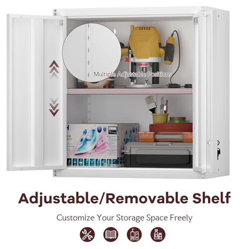 Metal Wall Cabinet, Steel Locking Cabinet for Office, Home Office Cabinets with Doors and Shelves, Garage Cabinets for Utility Room, Laundry Room - color: 28"h - White