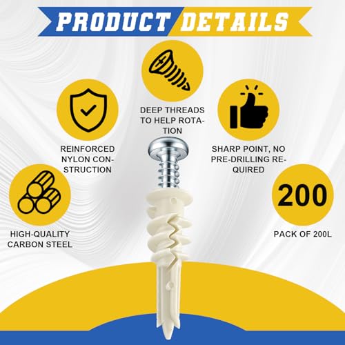Glooglitter 400 Pcs #8 Self Drilling Drywall Anchors and Screws Kit - style: Expansion Anchor with Split