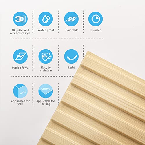 Art3d 3D Fluted Textured Slat Wall Panels, 19.7 x 19.7 in, 12-Pack, Oak | PVC, Waterproof, Scratch Proof, Wipeable, Break-Proof, Ideal for Home, Office and Commercial Spaces - color: Square - Oak, size: 19.7 x 19.7in.