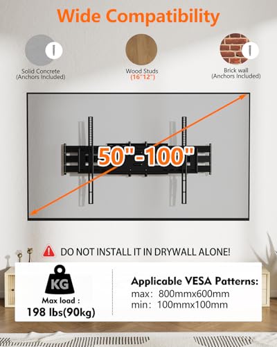 FORGING MOUNT Long Arm TV Wall Mount Heavy Duty TV Mount for 50"-100" TVs - size: Fits 50"-100" TVs