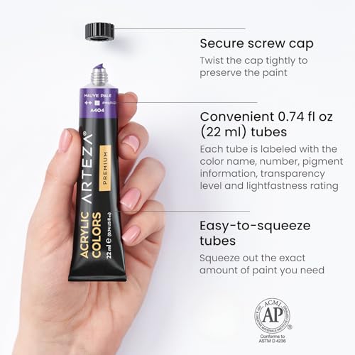 ARTEZA Acrylic Paint Set, 60 Colors, 22 ml Tubes, High-Viscosity - style: Set of 60 Colors (22 ml Tubes)