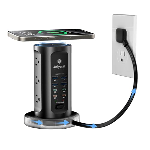 Kakyanill 115W USB Charging Station, Power Strip Tower with 9 AC 8 USB - color: Black&Orange