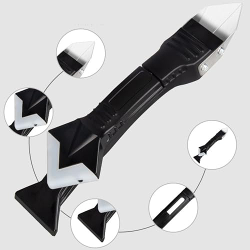 Multifunctional 3-in-1 Silicone Caulking Tool kit - The Ultimate Tile Joint Treatment Tool for Cleaning, Leveling, Seam Pressing, Shaping and Edge Finishing (Plastic Scouring Blade) - color: Black
