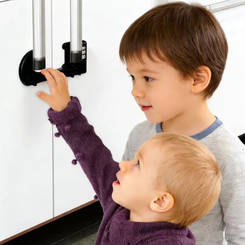 4 Pack Cabinet Locks with Combination Baby Proof Cabinet Door Lock Multifunctional Adjustable Child Safety Lock Knobs Door Lock for Knob Handle (Black) - color: Black