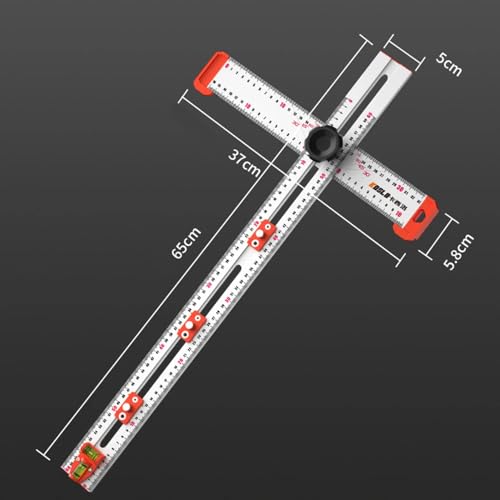 4-in-1 Drilling Positioning Locator, Adjustable 13.78in Multifunctional T Square Ruler, Cabinet Hardware Jig, Marking Gauge Tools for Woodworking, Cabinet Drawer Door Hole Drilling Template
