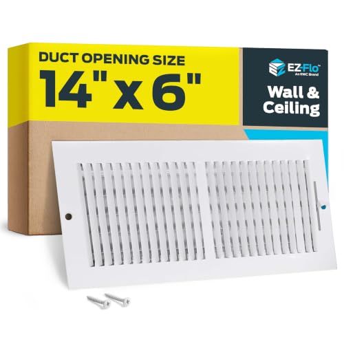 EZ-FLO 14 x 6 Inch (Duct Opening) Air Vent Cover for Wall or Ceiling, Two-Way Ventilation Register, Solid Steel HVAC Register Cover, White, 61613 - size: 14 in. x 6 in.