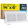 EZ-FLO 14 x 6 Inch (Duct Opening) Air Vent Cover for Wall or Ceiling, Two-Way Ventilation Register, Solid Steel HVAC Register Cover, White, 61613 - size: 14 in. x 6 in.