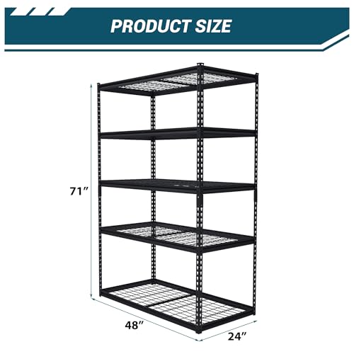 48x24x72 Inch Garage Shelving Heavy Duty, Storage Shelves 2500Lbs Capacity, Adjustable Metal Shelving Unit, 5 Tier Industrial Shelves for Basement Workshop - size: 48 x 24 x 72 inches