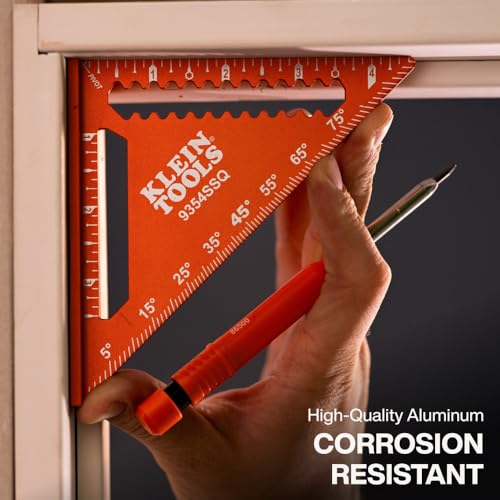 Klein Tools 9354SSQ 4-1/2-Inch Trim Square, Aluminum Rafter and Carpenter Square with Dual Reference Base, Woodworking Scribe Tool with Preset Angle Guide, Carpenter Tools - size: Trim Square, 4-1/2-Inch