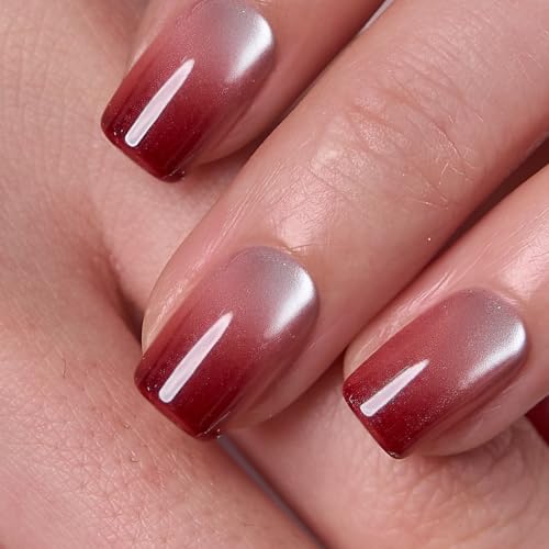 CurvLife Short Square Ombre Cat Eye Press On Nails, Obsidian Fade Black - color: Champagne Dusk