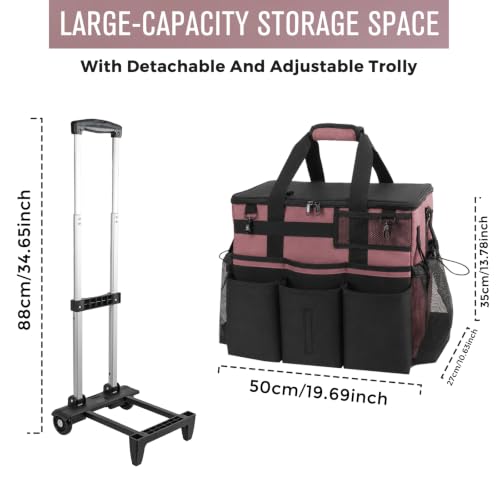 SCAVATA Rolling Cleaning Caddy Bag with Detachable Trolley & Wheels - color: LotusPink