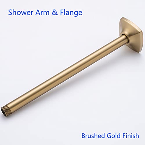 Ceiling Mount Shower Arm with Flange, 12 Inch(300mm) Shower Arm, Brushed Gold Straight,SW-91038-12BG. - color: R-angle Square Flange-12" Brushed Gold