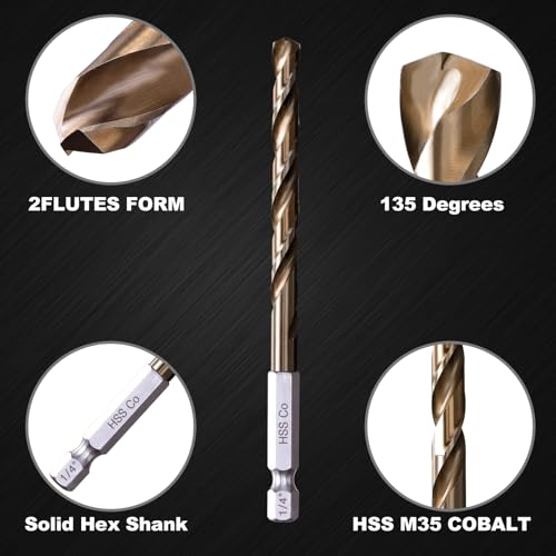 Hex Shank Cobalt Drill Bit Set for Metal & Steel,16Pcs 1/16-1/4 - size: 16pcs 1/16-1/4