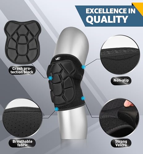 HiRui Flexible Knee Pads for Wrestling with Thick EVA Foam Padding | Anti-Slip Adjustable Collision Avoidance Knee Brace for Men Women Kids Dancers Volleyball Basketball Gardening (Black, Medium) - size: Medium