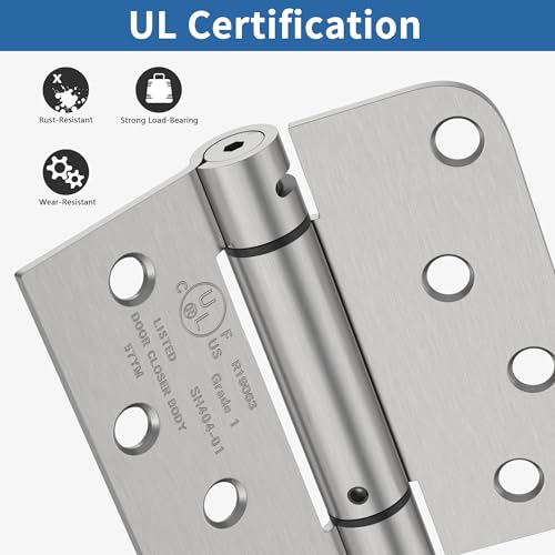 4 Inch Self Closing Door Hinges, Brushed Nickel Spring Loaded Hinges 2 Pack