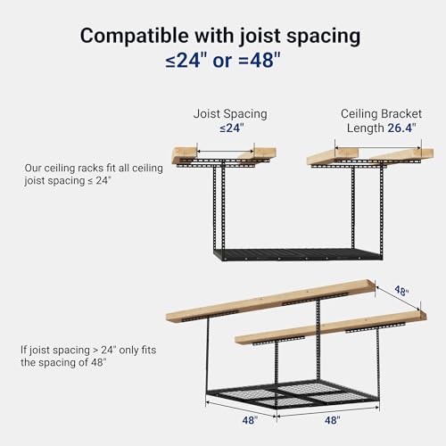 FLEXIMOUNTS 4x4 Overhead Garage Ceiling Storage Rack Organization, Black - color: Black, size: 4x4 ft