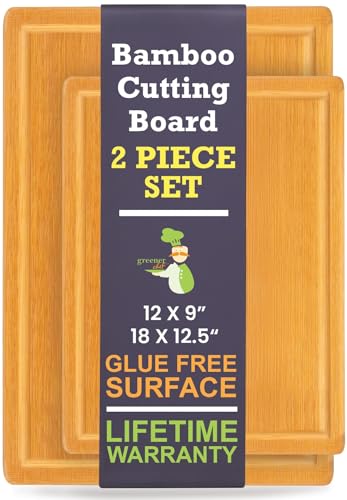 Extra Large Bamboo Cutting Board Set of 2 – Wood Cutting Boards for Kitchen with Glue-Free Surface™ & Juice Groove – Non-Toxic Wooden Chopping Boards, FSC-Certified, Durable Carving Boards - Rectangle - color: Glue-Free Surface - Rectangular