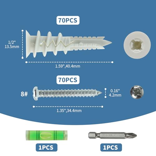 #8 Self Drilling Drywall Anchors and Screws Kit, 140 Pieces