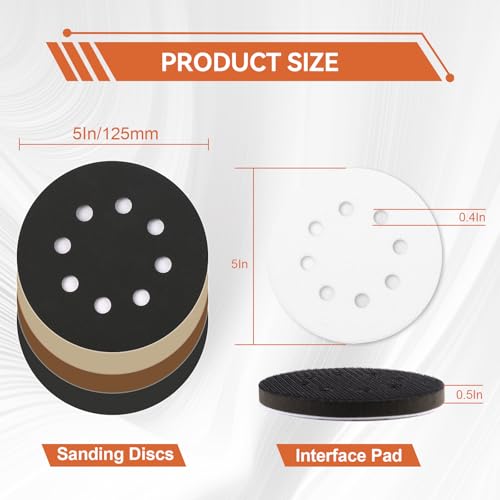 100PCS 5 Inch Sanding Discs Hook & Loop Sandpaper 400/600/800/1000/1500/2000/3000/5000/7000/10000 Grit Orbital Wet Dry Sandpaper with 2PCS Interface Pads for Automotive Wood Metal Polishing