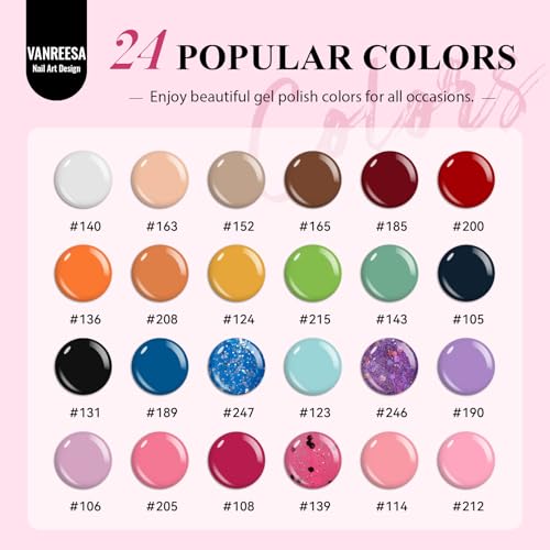 VANREESA 42 Pcs Gel Nail Polish Kit with U V Light 24 Colors Gel Polish Nail Set Glossy & Matte Top Coat Complete Nail Kit with Manicure Tools for All Seasons Gifts for Women Girls - color: Classic & Stylish Collection