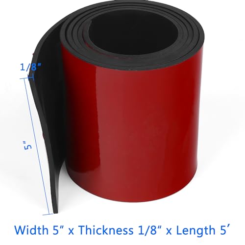WochiTV Adhesive Solid Rubber Strips, 5" Wide x 1/8" Thick x 60" Long Self Stick Black Neoprene Rubber Rolls Perfect for DIY Insulation Cushion Gasket, Sealing, Liner, Weather Striping - size: 5" W X 60" L, style: 1/8" Thick Adhesive