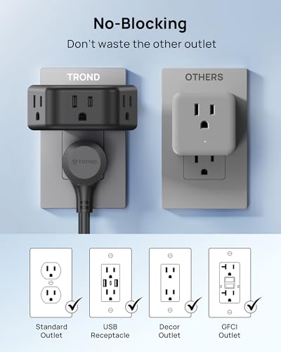 TROND 360 Rotating Plug Outlet Extender for Bathroom Kitchen, 2 Pack - color: Black, size: 3AC-3 Prong (Rotating Plug), 2 Pack